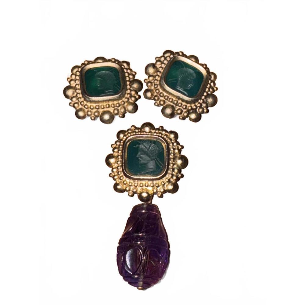Stephen Dweck Carved Emerald Earrings Set in Silver